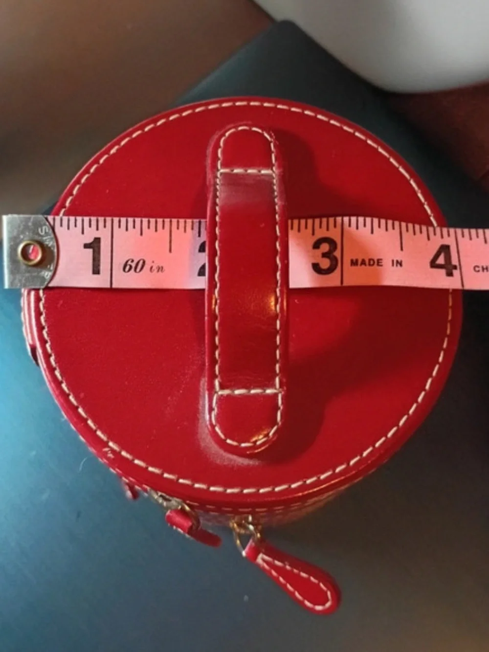 “Swing” Round Red Leather 3-Tier Swing Around Jewelry/Trinket Case (4” X 5”)
